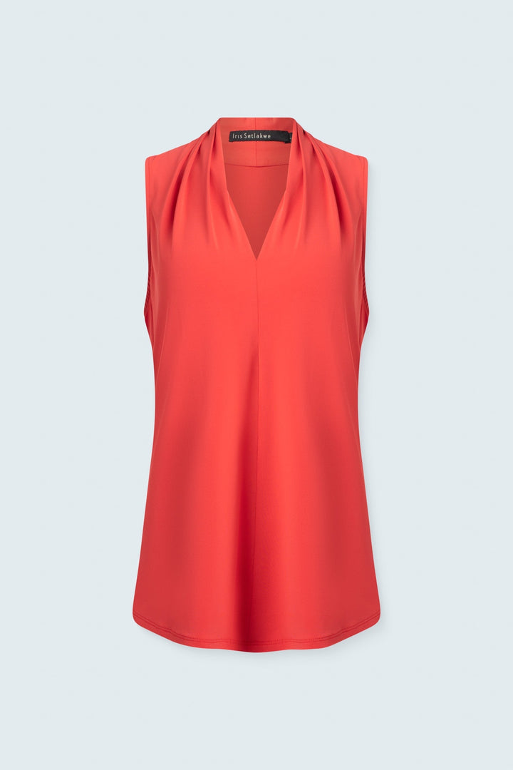 Matte jersey sleeveless pleated v-neck top