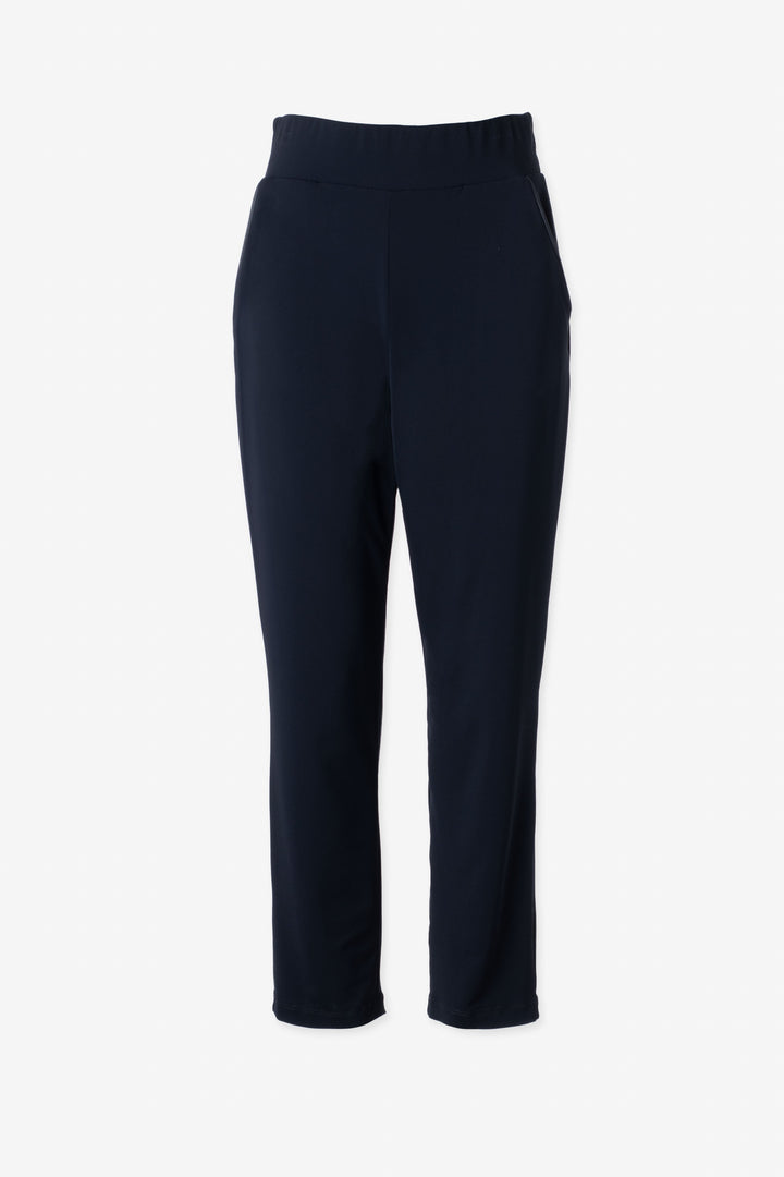 Narrow pull up pant with vegan leather detail