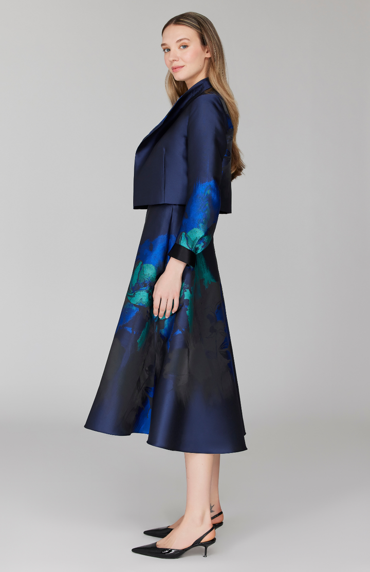 Watercolor Floral Jacquard Short Jacket w/ Pleat Sleeve