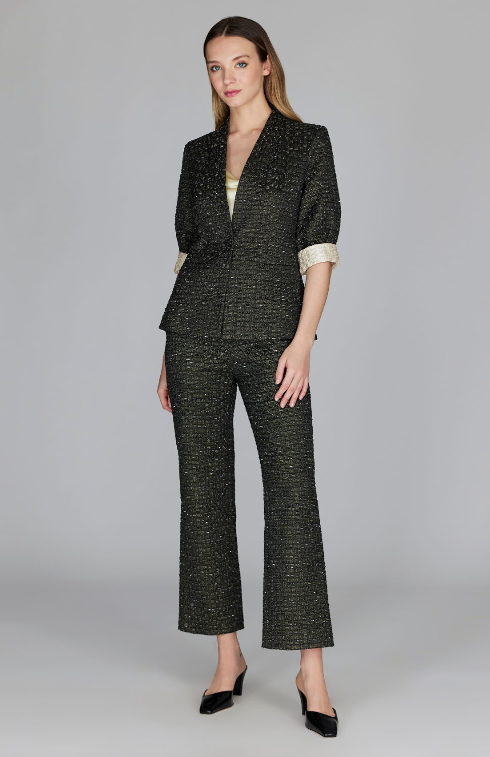 PREORDER Metallic Tweed Straight Leg Pant w/ Back Zip