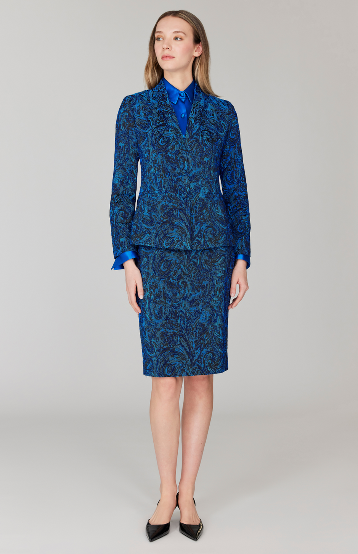 PREORDER Paisley Stretch Jacquard Narrow Skirt w/ Back Kick Pleat