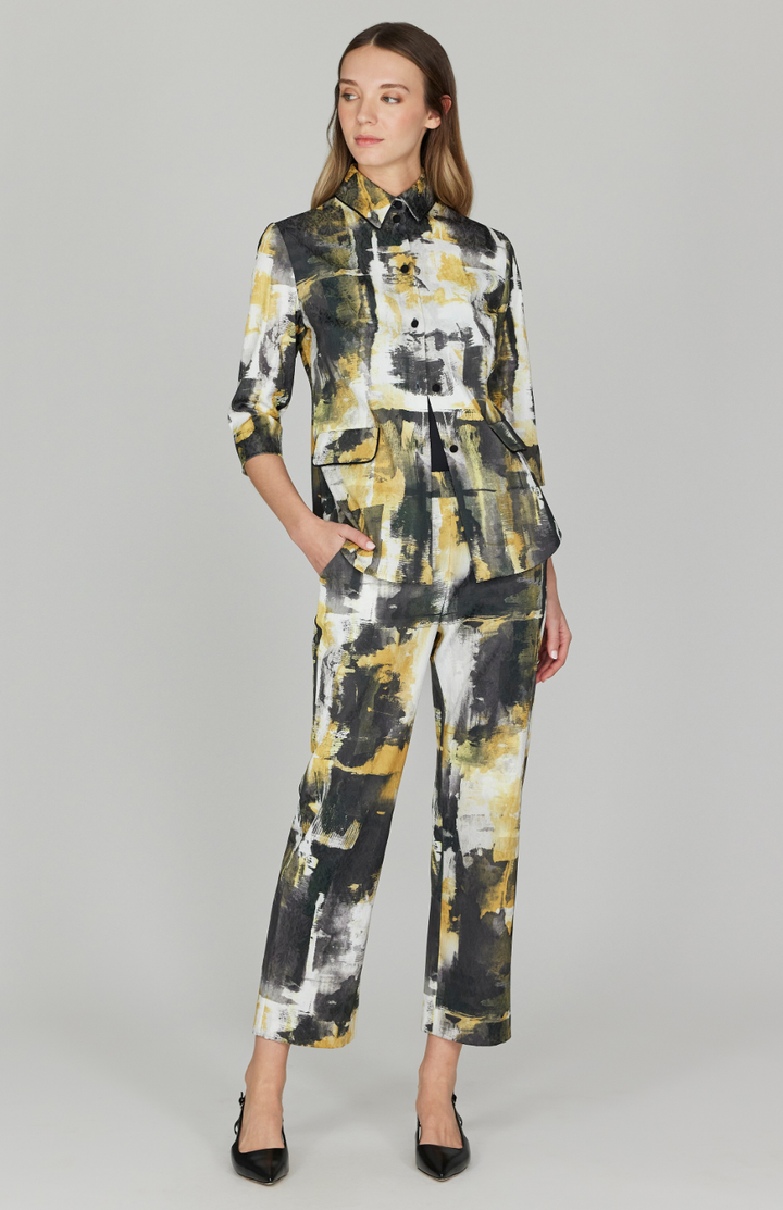 Abstraction Stretch Jacquard Straight Leg Pant w/ Back Zip