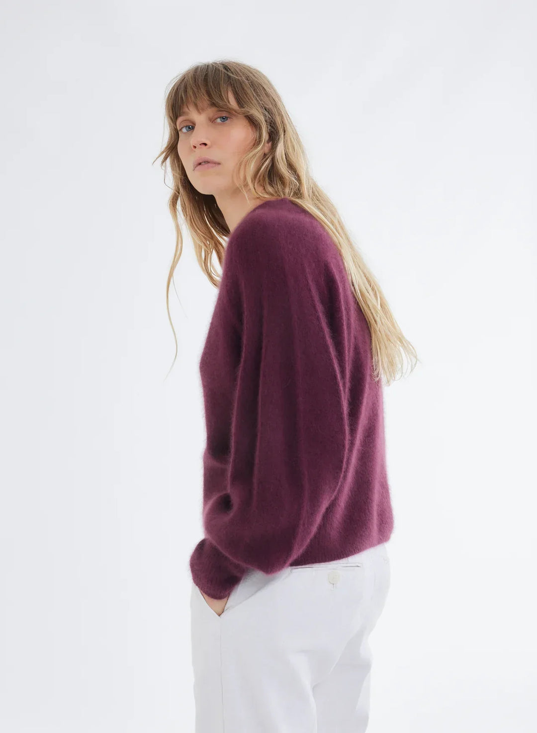 Ultra Soft Long Sleeve V-Neck Sweater With Rib Detail Sleeve