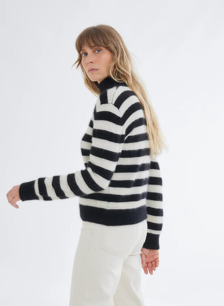 Ultra Soft Novelty Stripe Long Sleeve Mock Neck Sweater