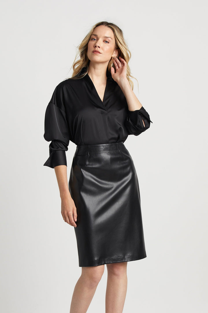 Kay Popover Satin Blouse w/ Long Cuffs