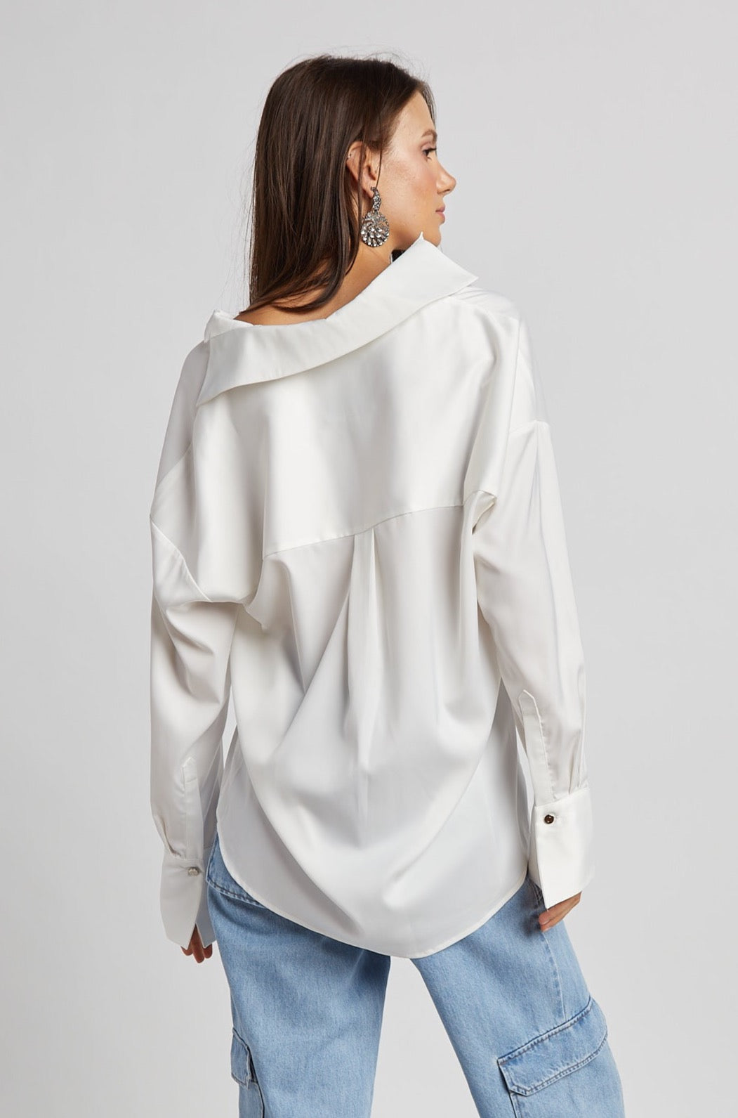 Kay Popover Satin Blouse W/ Long Cuffs