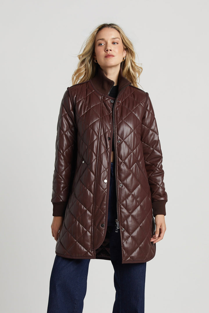 Liberty Quilted Full Zip Vegan Leather Coat w/ Side Zipper