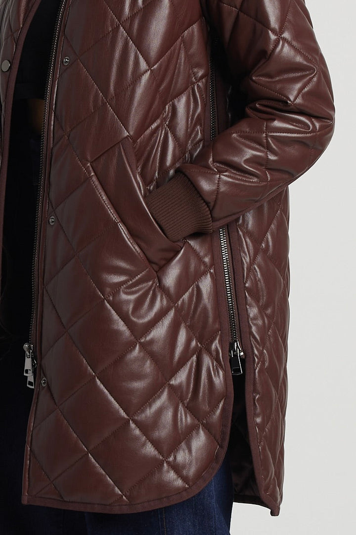 Liberty Quilted Full Zip Vegan Leather Coat w/ Side Zipper