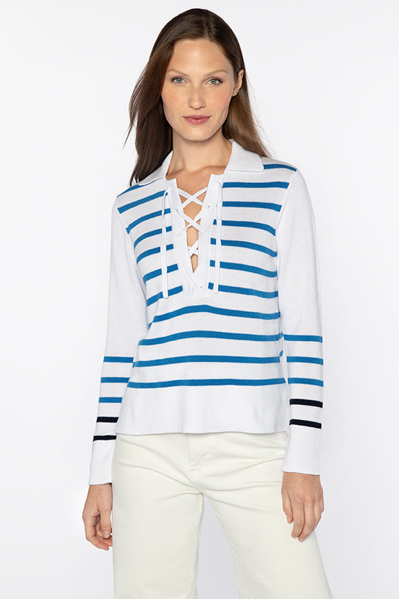 Stripe Lace-Up Polo