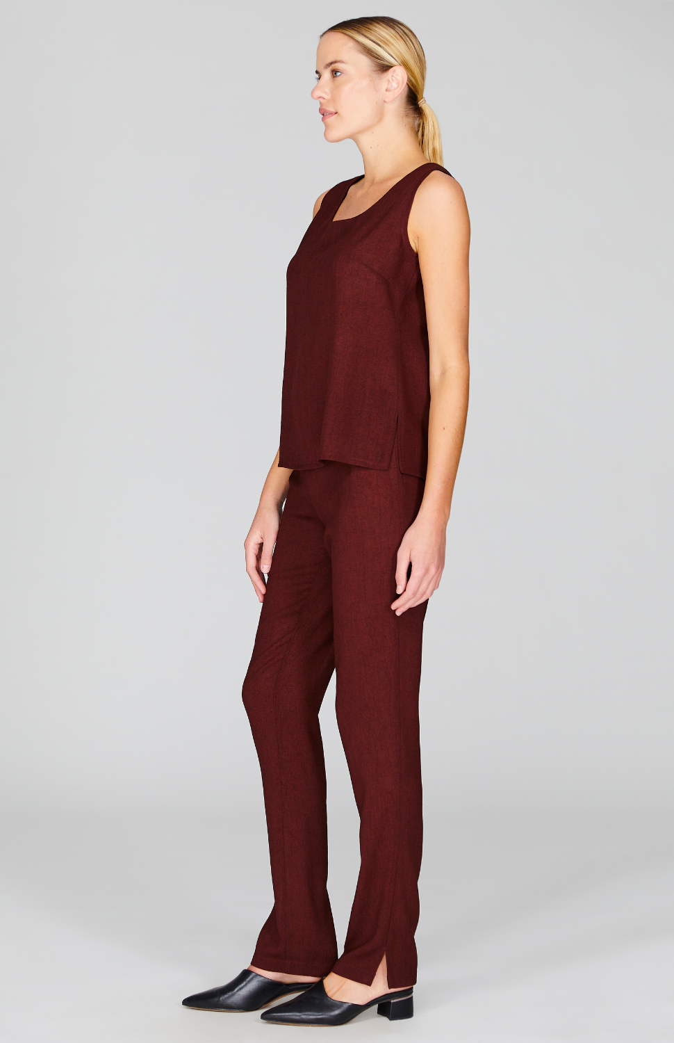 Microlinen Essential Narrow Leg Pant w/Flat Front, Back Elastic, & Slimmest Fit