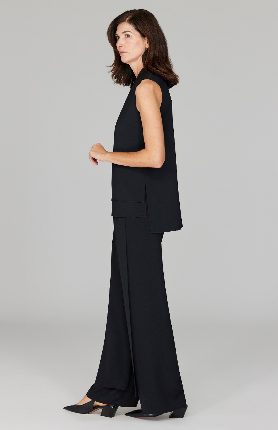 Lustrous Crepe Overlap Pant w/ Back Elastic