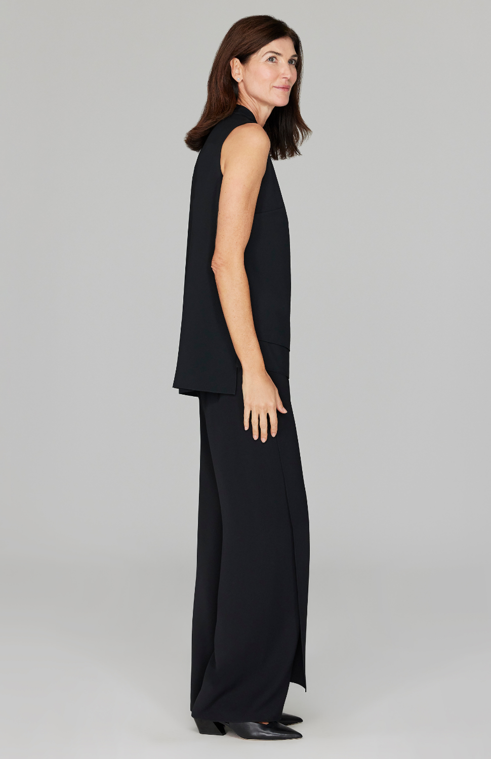 Lustrous Crepe Overlap Pant w/ Back Elastic