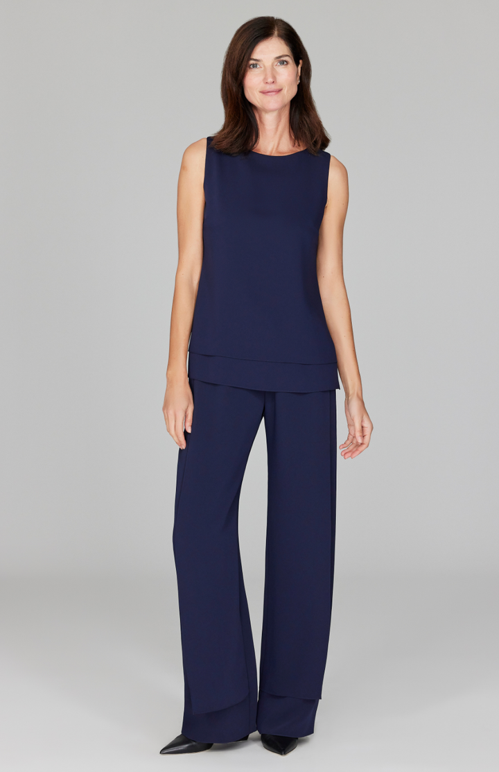 Lustrous Crepe Overlap Pant w/ Back Elastic