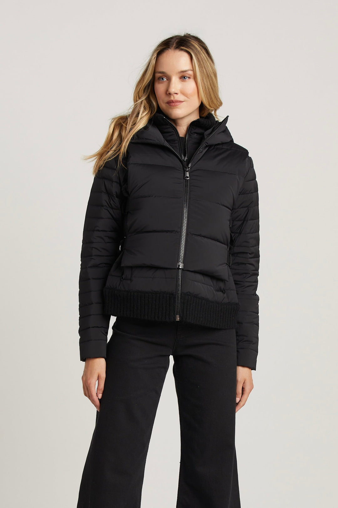 Lulu Light Weight Quilted Down Jacket w/ Knit Trim Details