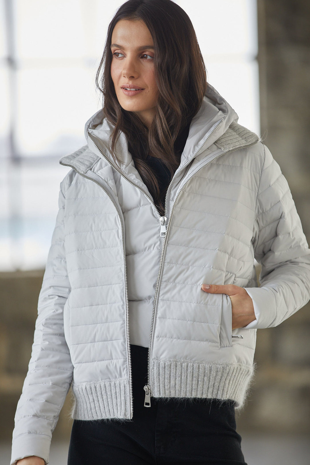 Lulu Light Weight Quilted Down Jacket w/ Knit Trim Details