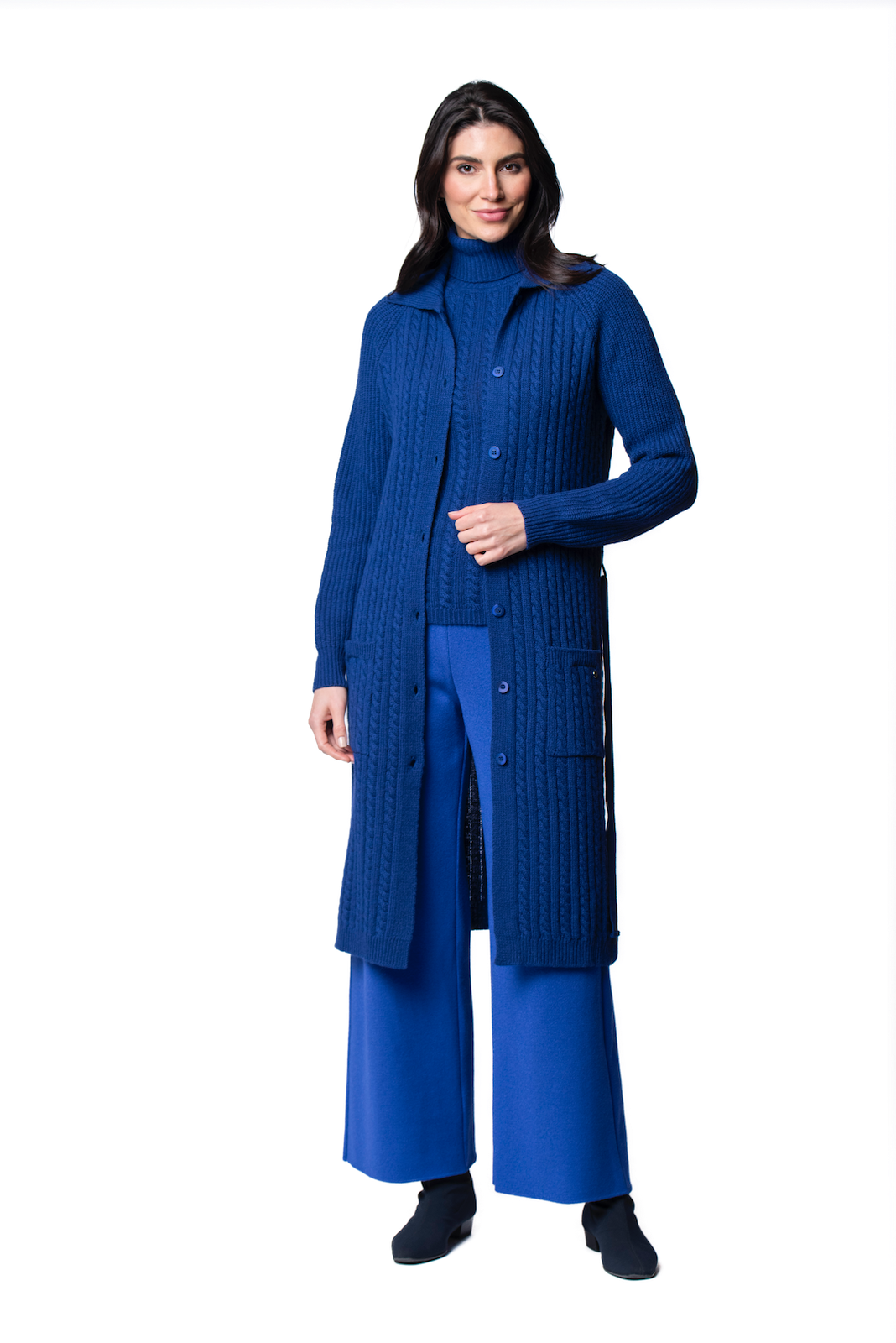 Layla Cable-Knit Belted Coat ; Dark Royal Blue