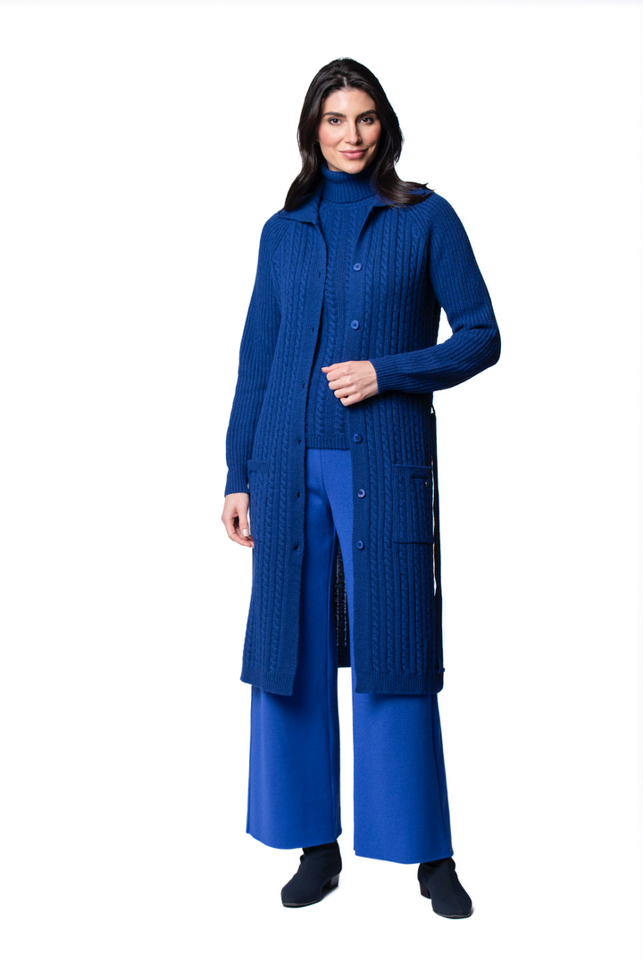 Layla Cable-Knit Belted Coat ; Dark Royal Blue