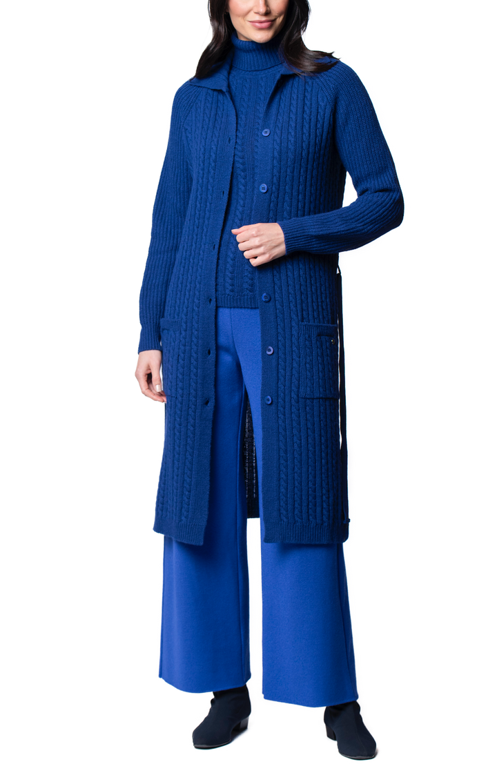 Lilly Short Sleeved Cable-Knit Turtleneck, Dark Royal Blue