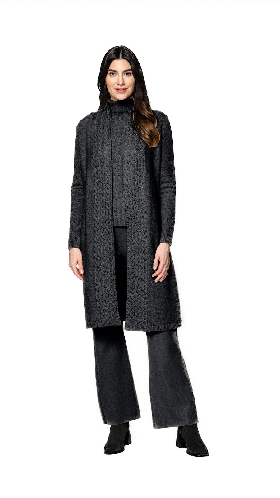 Lea Short Sleeved Cable-Knit Turtleneck, Anthracite