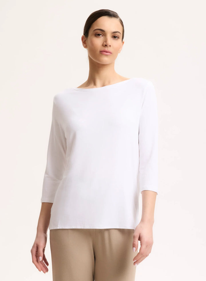 Soft Touch Relaxed 3/4 Sleeve Boatneck T-Shirt