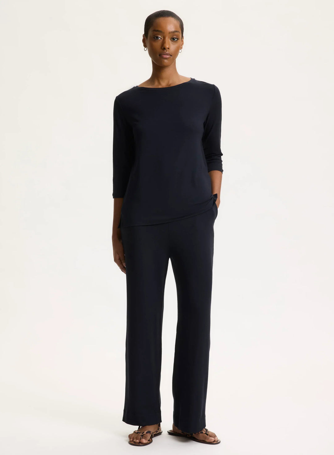 Soft Touch Relaxed 3/4 Sleeve Boatneck T-Shirt