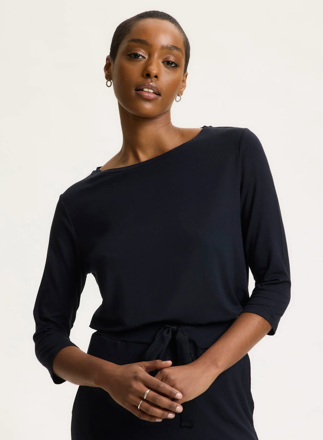 Soft Touch Relaxed 3/4 Sleeve Boatneck T-Shirt