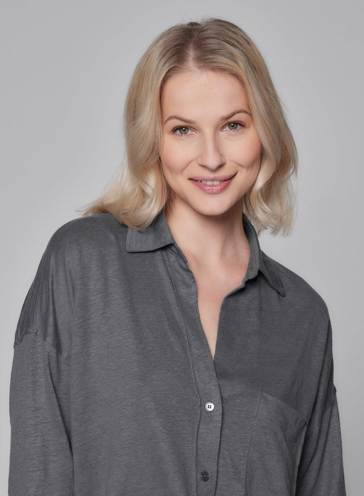 Stretch Linen Relaxed Boyfriend Shirt