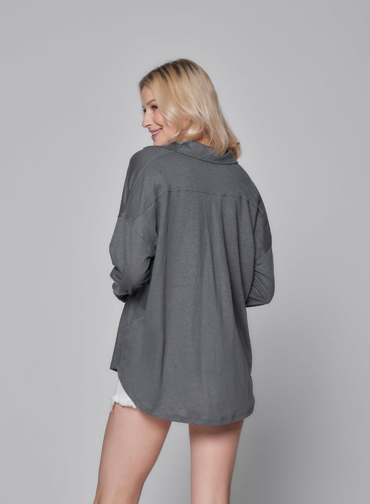 Stretch Linen Relaxed Boyfriend Shirt