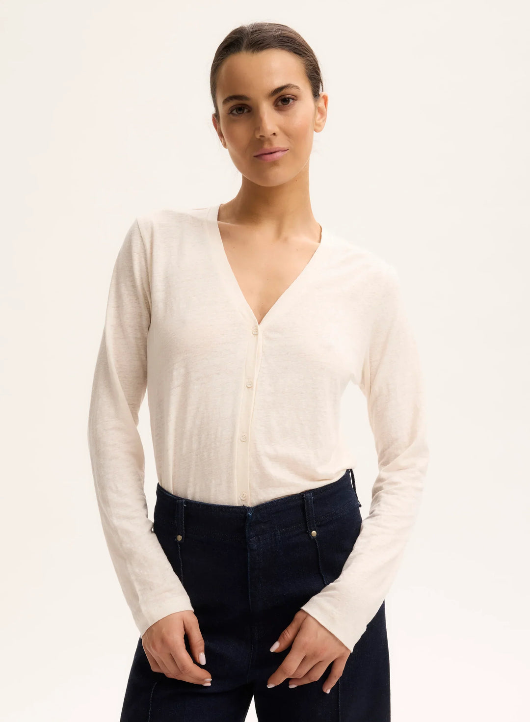 Stretch Linen V-Neck Cardigan