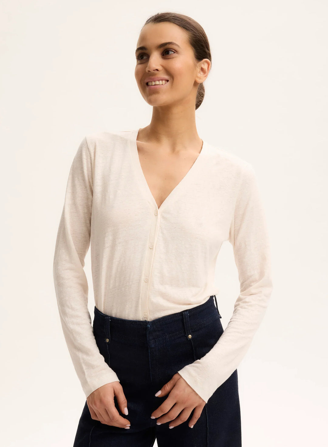 Stretch Linen V-Neck Cardigan