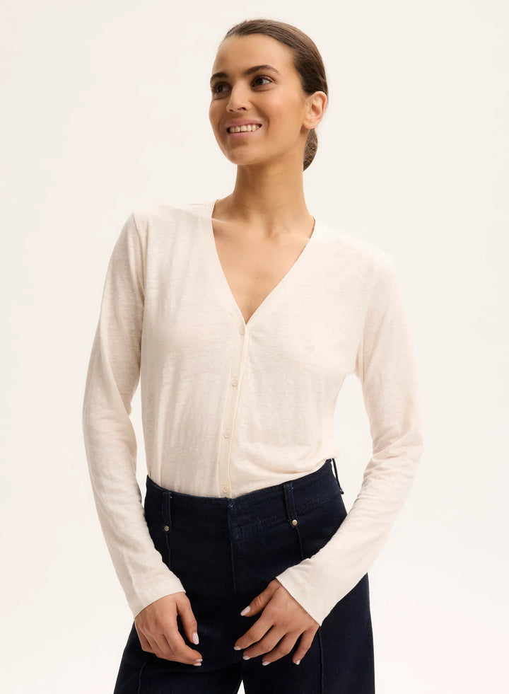Stretch Linen V-Neck Cardigan