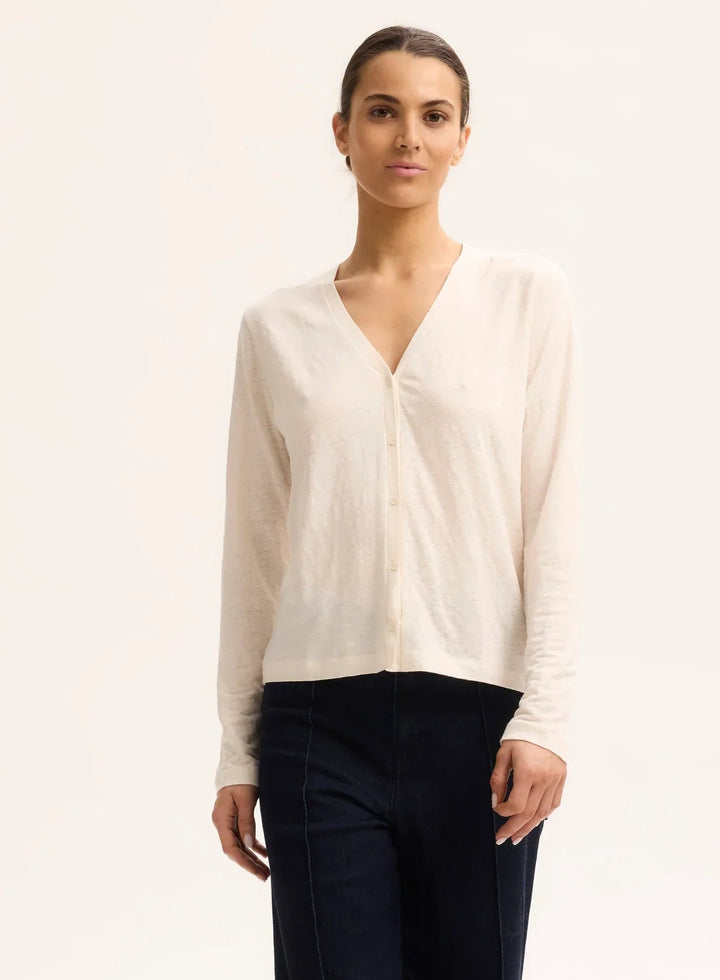 Stretch Linen V-Neck Cardigan