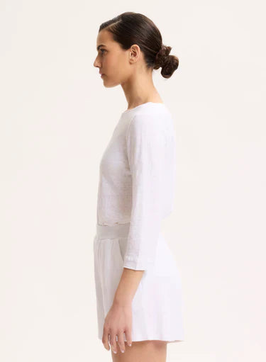 Stretch Linen Three Quarter Sleeve Boatneck T-Shirt