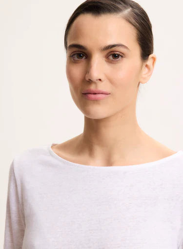 Stretch Linen Three Quarter Sleeve Boatneck T-Shirt