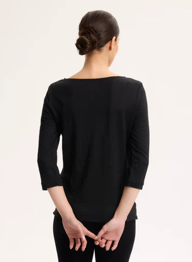 Stretch Linen Three Quarter Sleeve Boatneck T-Shirt