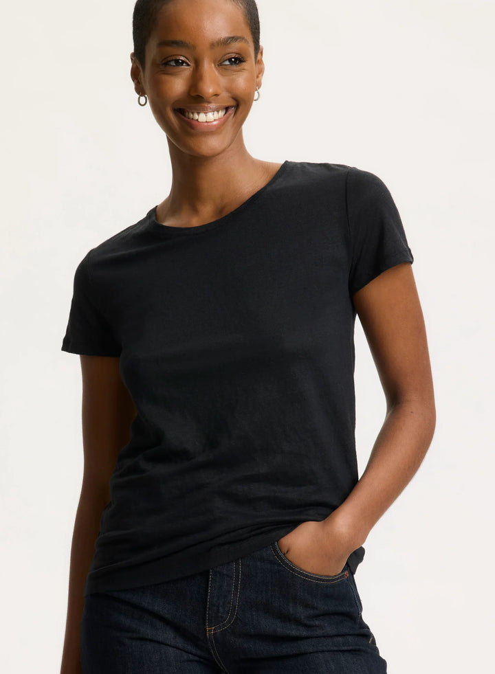 Stretch Linen Short Sleeve Crewneck T-Shirt