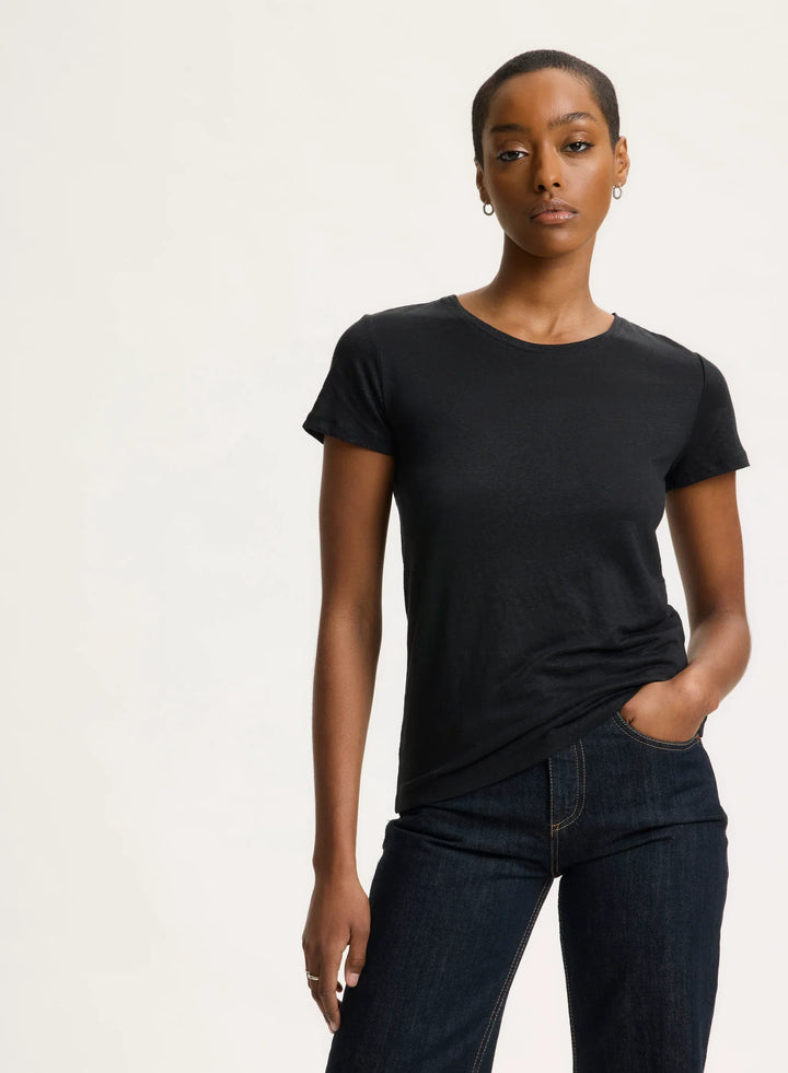 Stretch Linen Short Sleeve Crewneck T-Shirt