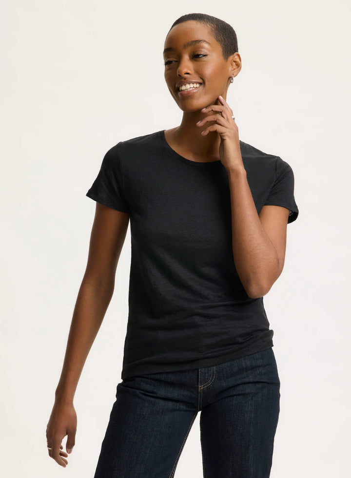 Stretch Linen Short Sleeve Crewneck T-Shirt