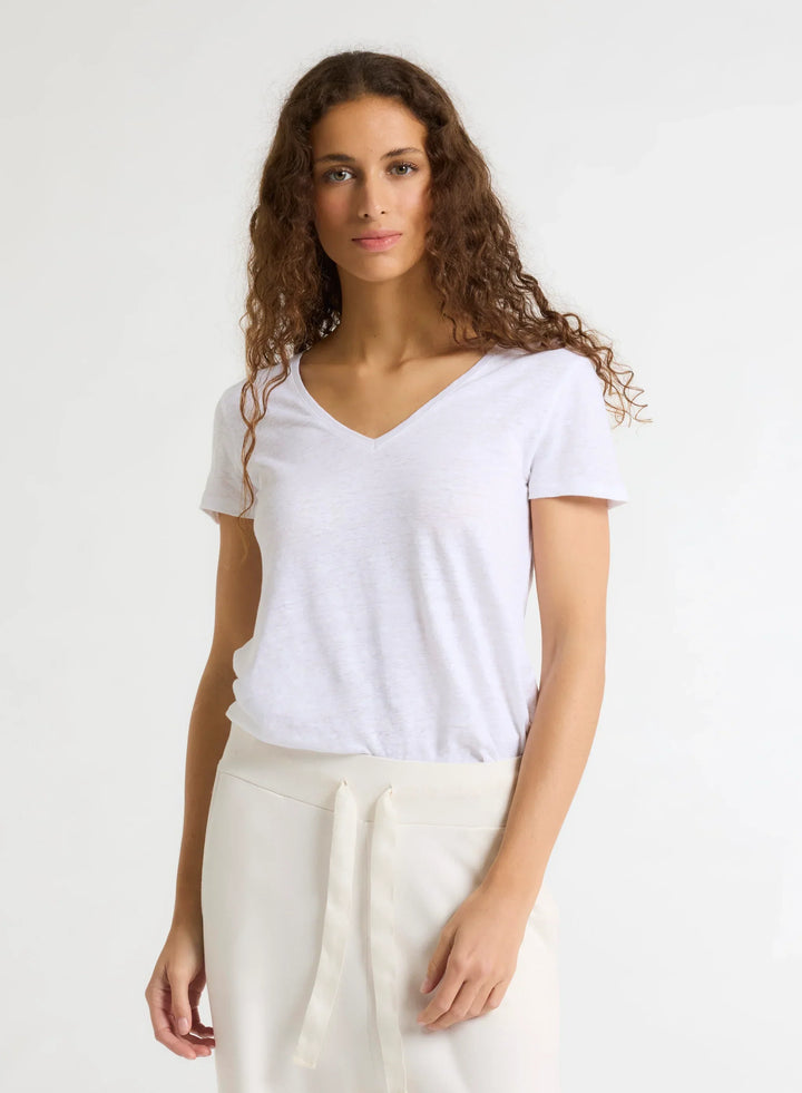 Stretch Linen Short Sleeve V-Neck T-Shirt