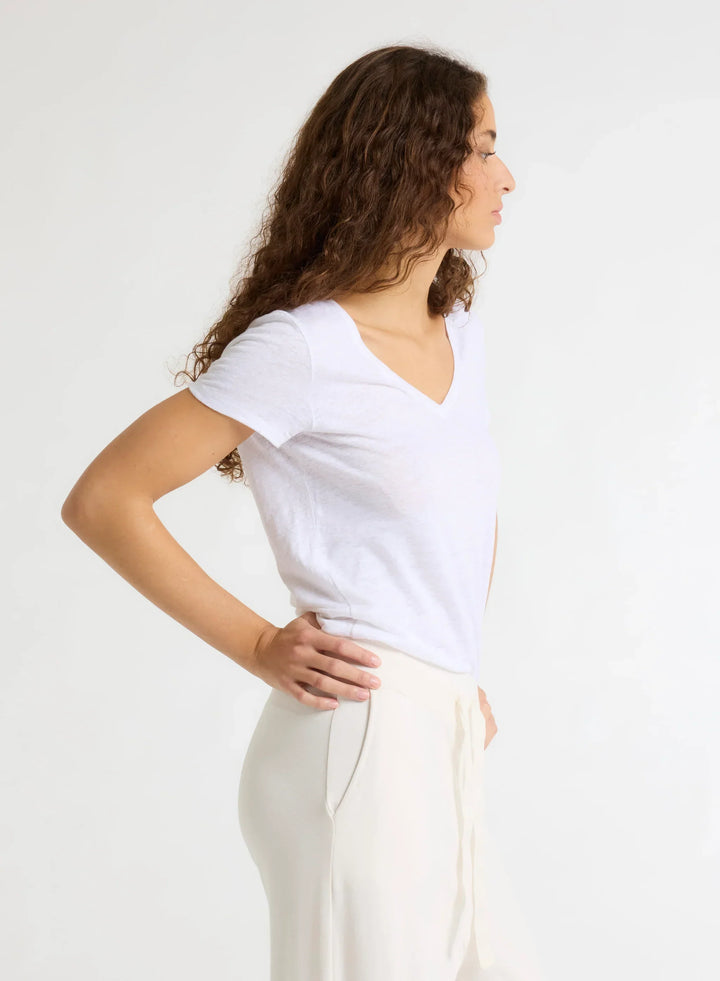 Stretch Linen Short Sleeve V-Neck T-Shirt