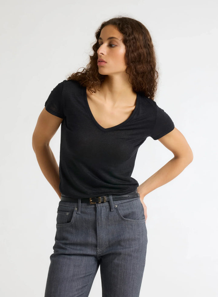 Stretch Linen Short Sleeve V-Neck T-Shirt