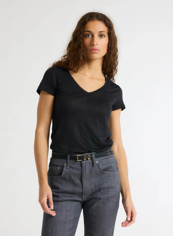 Stretch Linen Short Sleeve V-Neck T-Shirt