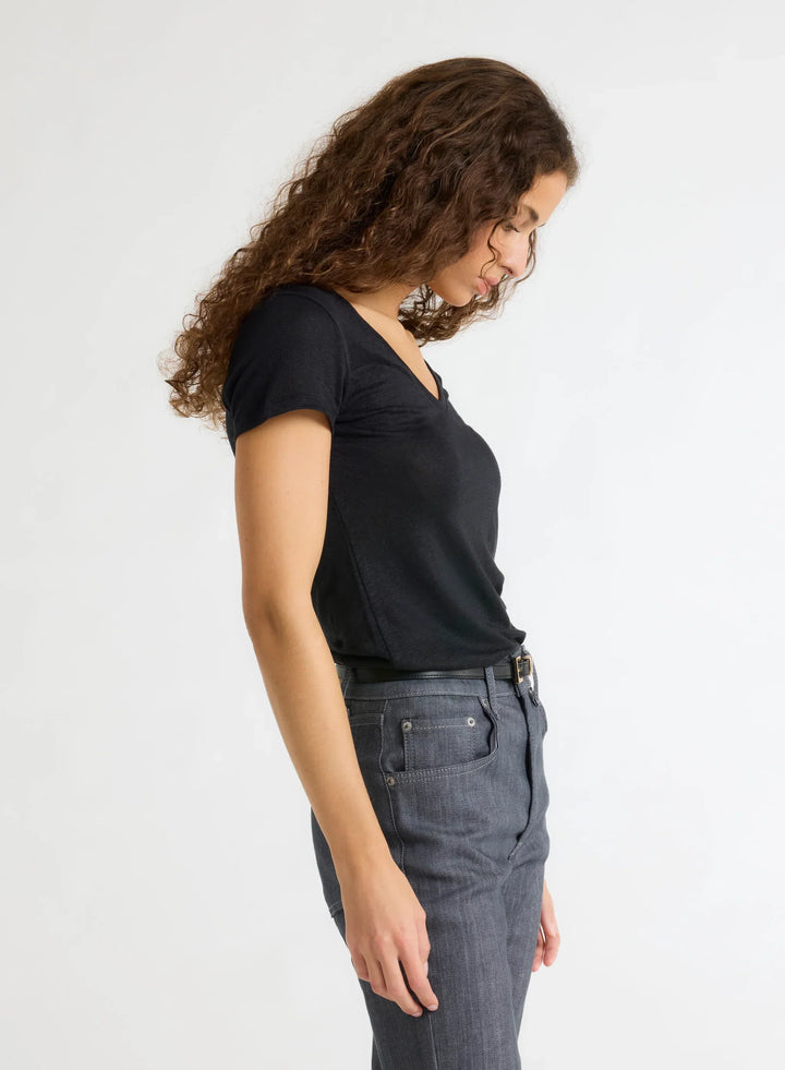 Stretch Linen Short Sleeve V-Neck T-Shirt