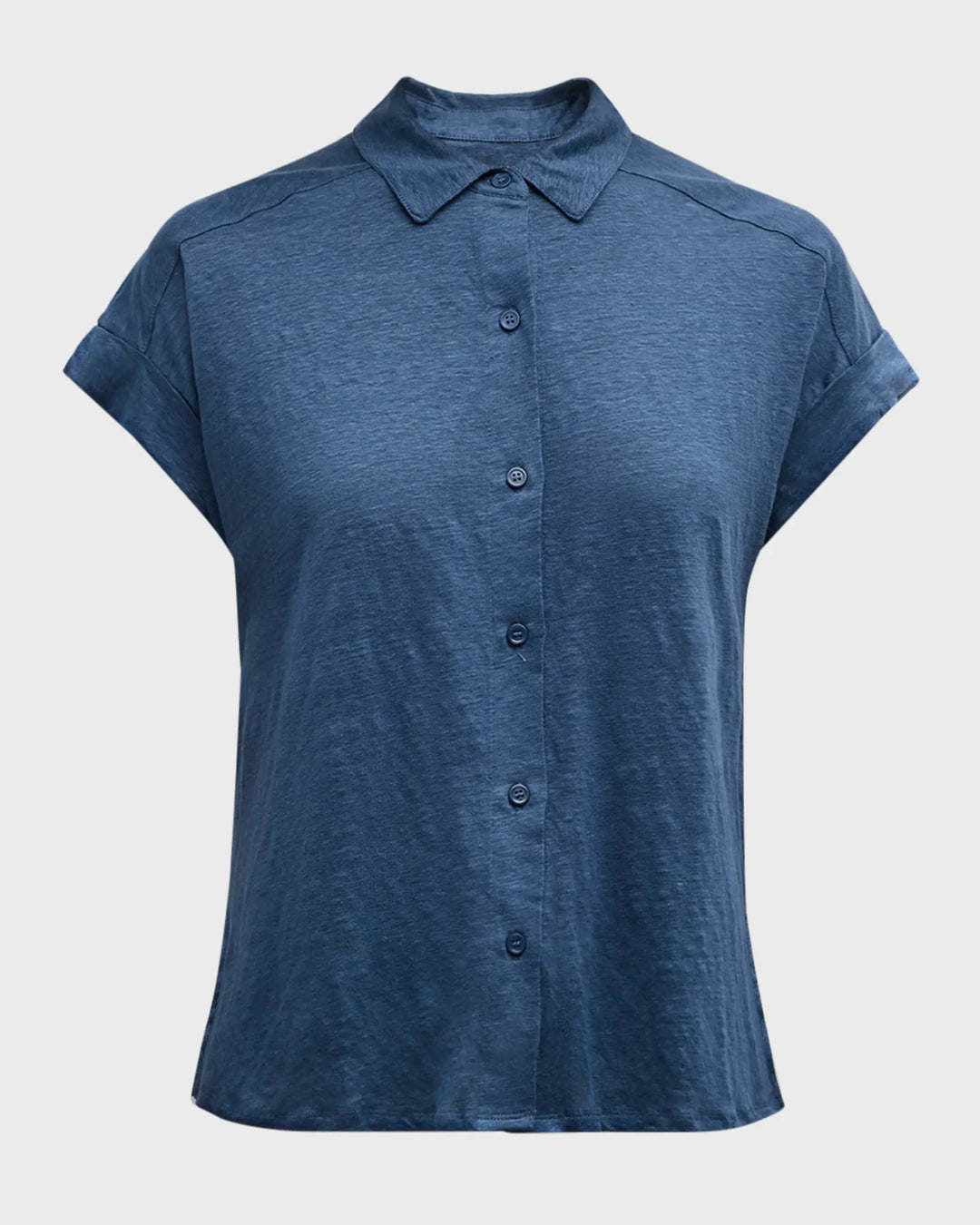 Stretch Linen Short Sleeve Shirt With Rolled Cuff