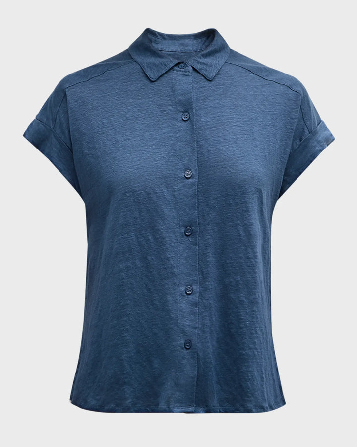 Stretch Linen Short Sleeve Shirt With Rolled Cuff