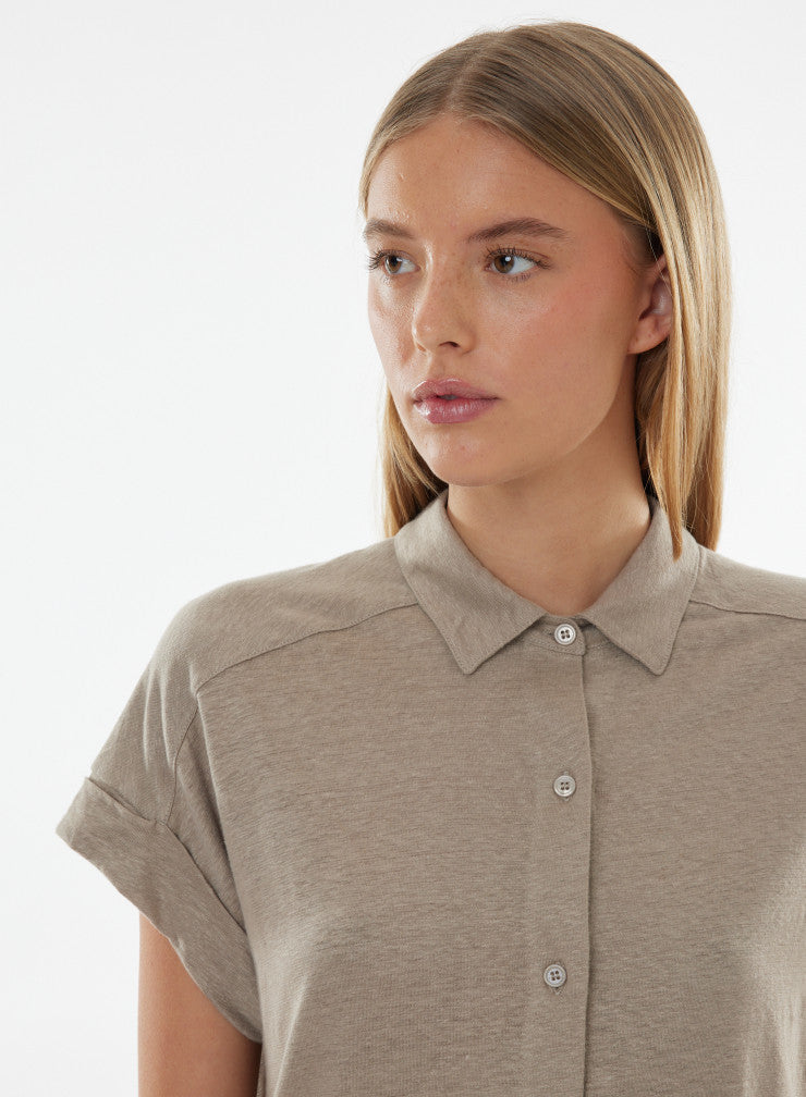 Stretch Linen Short Sleeve Shirt With Rolled Cuff - SHIRT - Majestic Filatures North America