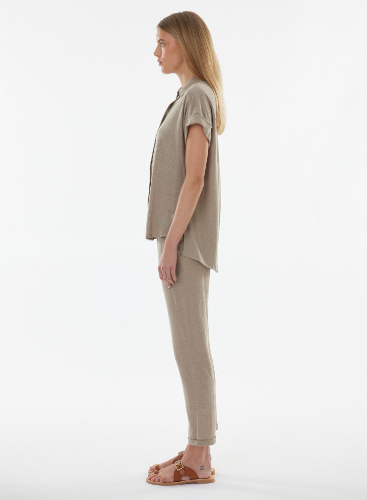 Stretch Linen Short Sleeve Shirt With Rolled Cuff - SHIRT - Majestic Filatures North America