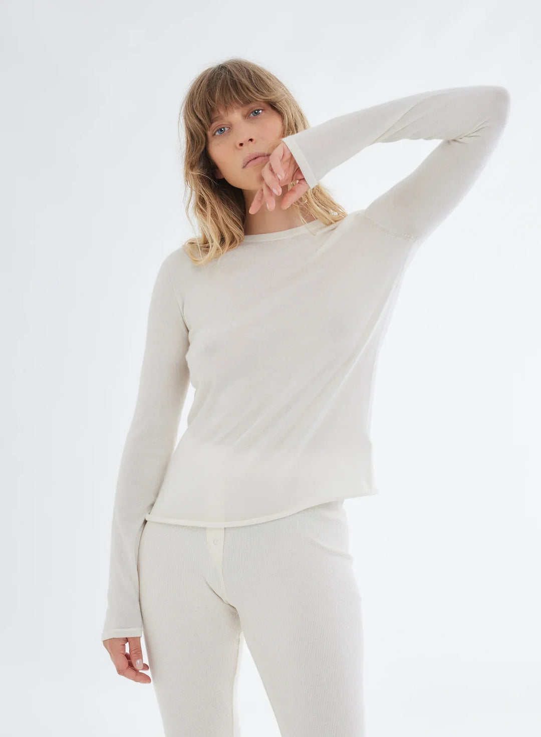 100% Machine Washable Cashmere Long Sleeve Crewneck T-Shirt