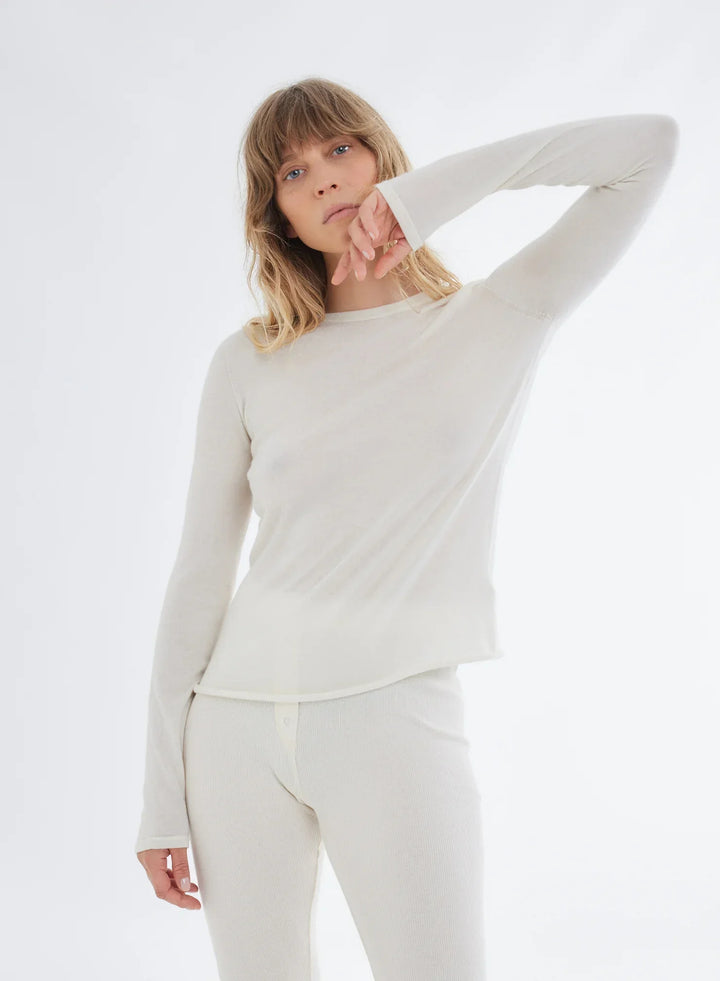 100% Machine Washable Cashmere Long Sleeve Crewneck T-Shirt