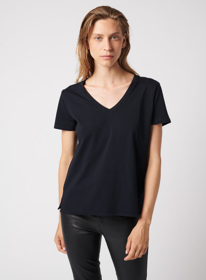 Lyocell Cotton Semi Relaxed Short Sleeve V-Neck T-Shirt